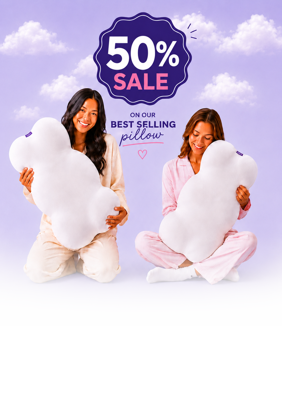 Woman sleeping comfortably on a Lumea Neck Cloud pillow